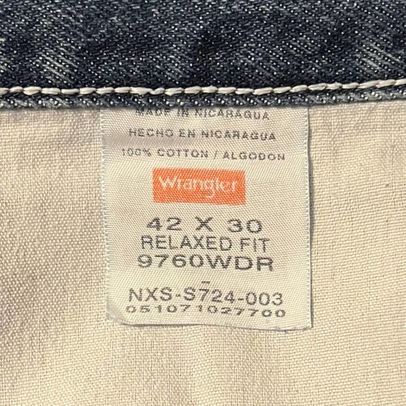Wrangler Relaxed Fit Work Jeans Men's Size 42 x 30 Distressed Blue - Picture 3 of 12